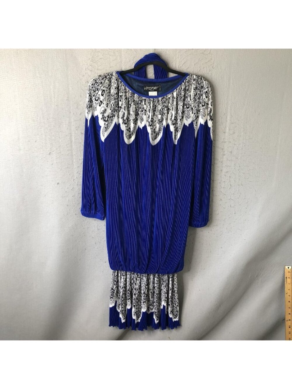 Virginie Paris Dress Womens One Size Blue Paisley Pleated Blouson Midi France